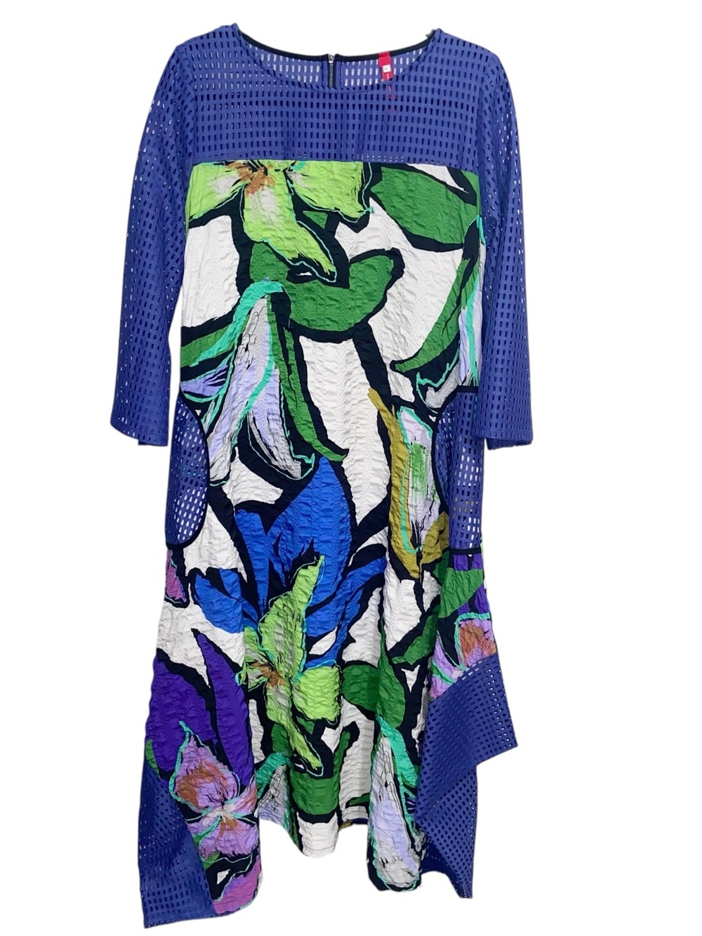 IC Collection Dress Womens Large Boho Artsy Floral Mesh USA Asymmetrical Hem